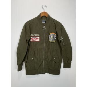 Mishka Mens Army Green MA-1 Bomber Jacket Engendered To Destroy Size M